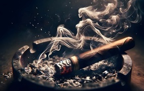 Сигара в пепельнице с дымом в форме девушки