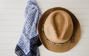 Шляпа и платок висят на стене