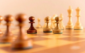 Деревянные шахматные фигуры на доске