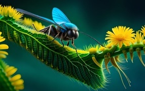 Нарисованная муха на ветке