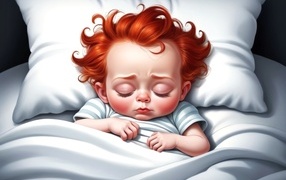 Нарисованный рыжеволосый ребенок в постели