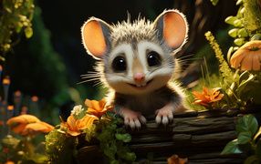 Смешной маленький нарисованный опоссум 