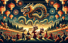 Счастливое празднование года дракона в Китае