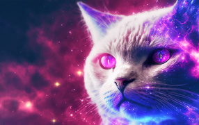 Нарисованный белый неоновый кот 
