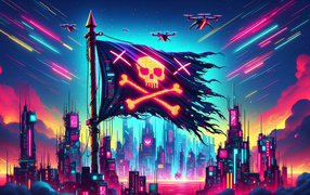 Пиратский флаг над городом