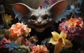 Злая летучая мышь в цветах