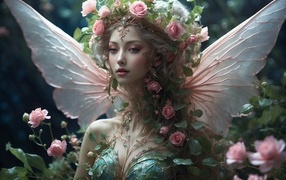 Красивая девушка фея с цветами на голове