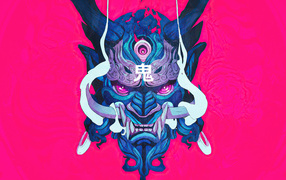 Маска демона на розовом фоне 