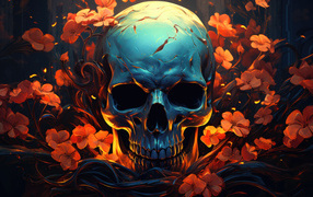Череп с цветами крупным планом