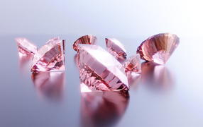 Яркие розовые бриллианты на сером фоне