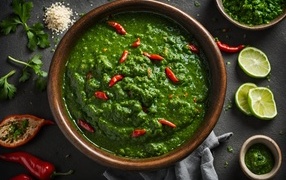 Зеленая паста с овощами и специями