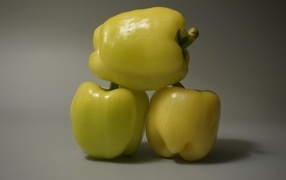 Три желтых перца на сером фоне