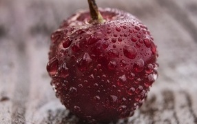 Спелая крупная черешня в каплях воды