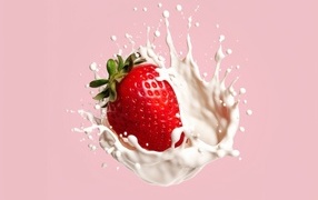 Клубника со сливками на розовом фоне