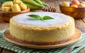 Большой лимонный торт на столе