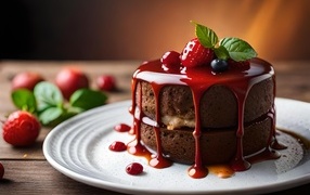 Шоколадный торт с вишневым кремом и ягодами