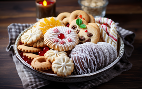 Вкусное разное печенье на столе к празднику