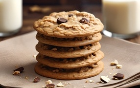 Сладкое круглое печенье с орехами и шоколадом