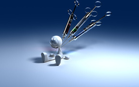 Белому человечку делают укол тремя шприцами