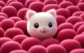 Милый котенок  с клубками шерсти