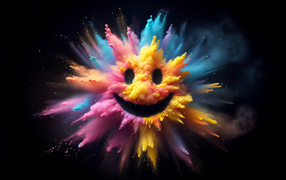 Взрыв разноцветной краски со смайликом