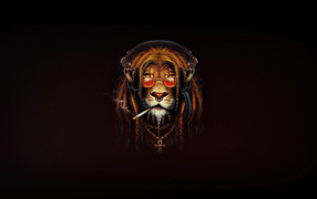 Лев растаман с сигаретой на черном фоне