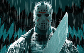 Мужчина в маске с мачете в руках