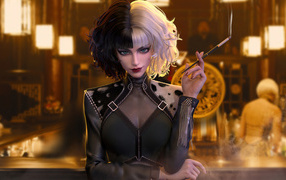 Круэлла с сигаретой в баре