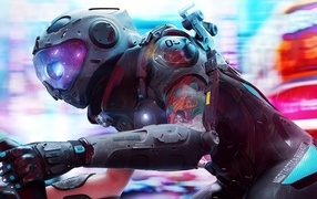 Девушка cyberpunk в костюме на мотоцикле