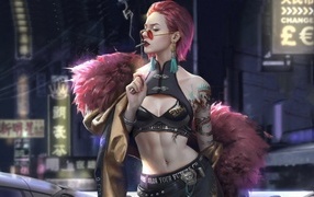 Девушка cyberpunk с сигаретой во рту