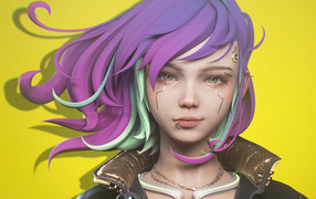 Девушка cyberpunk с сиреневыми волосами