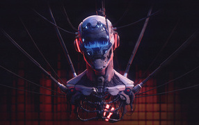 Скелет киборг на проводах 