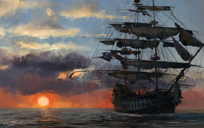 Большой пиратский корабль в игре Skull and Bones, 2024