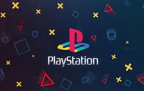 Логотип playstation с символами на черном фоне