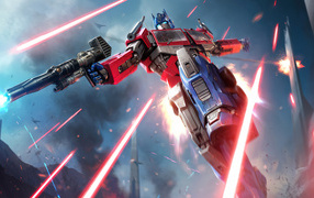 Робот с оружием в городе