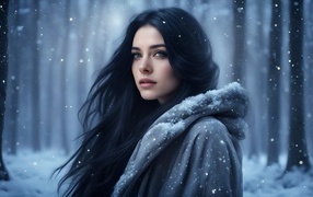 Красивая темноволосая девушка в лесу