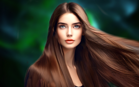 Длинноволосая девушка с красивыми серыми глазами