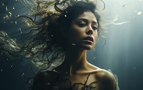 Ветер развивает волосы красивой девушки