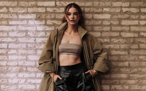 Красивая модель Барбара Палвин стоит у стены