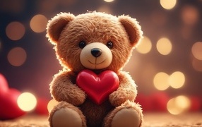 Милый игрушечный медвежонок с красным сердцем