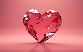 Стеклянное разбитое сердце на розовом фоне