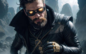 Мужчина в черной кожаной куртке и в очках