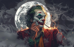 Джокер на фоне луны в дыму