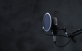 Черный микрофон с фильтром в студии