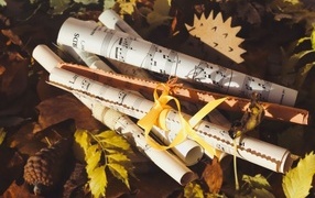 Ноты лежат на земле с опавшими листьями