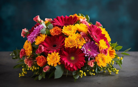 Красивый яркий разноцветный букет цветов