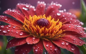 Большой цветок герберы с каплями на лепестках