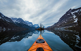 Kayak on a lake in the mountains