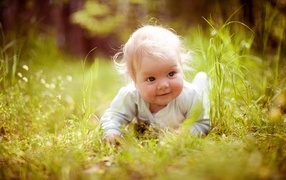 Милый светловолосый ребенок в траве