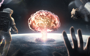 Космонавты наблюдают за взрывом в космосе 